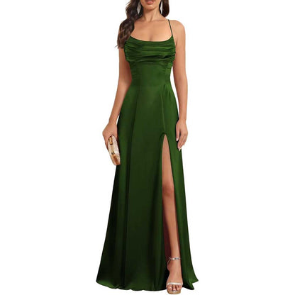 Satin Long Bridesmaid Dresses with Slit Aline Corset Long Prom Dresses
