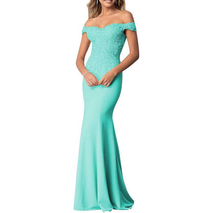 Satin Mermaid Bridesmaid Dresses Long Prom Gown Lace Beaded Formal Evening Dresses