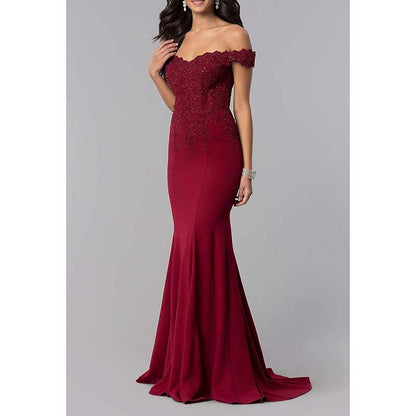 Satin Mermaid Bridesmaid Dresses Long Prom Gown Lace Beaded Formal Evening Dresses