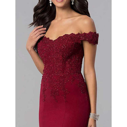 Satin Mermaid Bridesmaid Dresses Long Prom Gown Lace Beaded Formal Evening Dresses