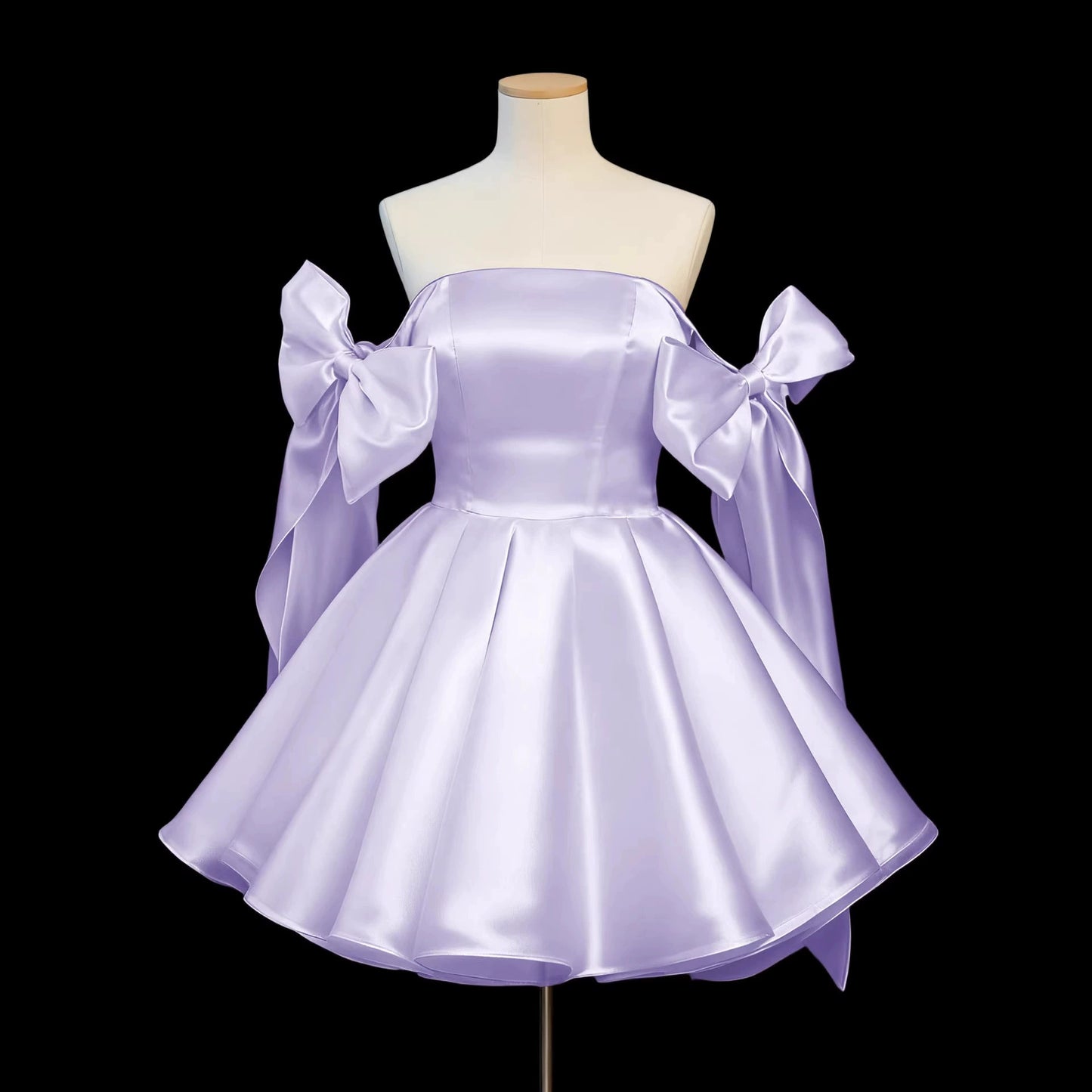 Satin Mini Homecoming Dress with Shoulder Bows | Off-Shoulder Party Dress | Cute Princess Style Cocktail Gown
