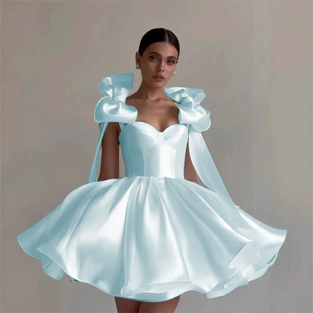 Satin Off-Shoulder Corset Dress with 3D Bows – Elegant Party & Homecoming Short Gown