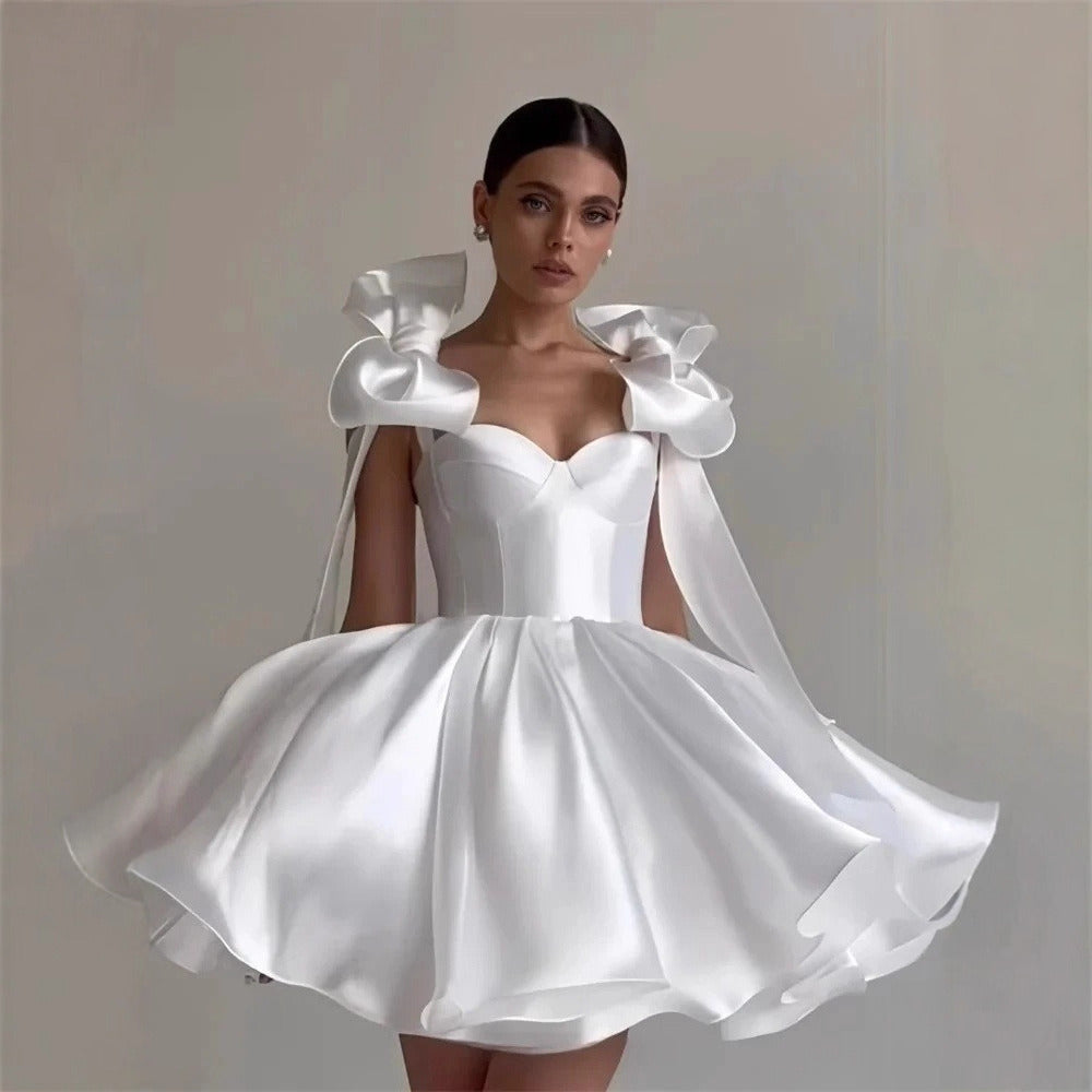 Satin Off-Shoulder Corset Dress with 3D Bows – Elegant Party & Homecoming Short Gown