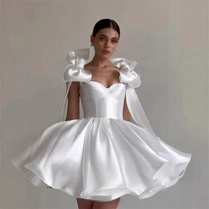 Satin Off-Shoulder Corset Dress with 3D Bows – Elegant Party & Homecoming Short Gown
