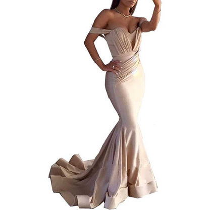 Satin Off The Shoulder Mermaid Long Evening Dress Wedding Ball Gown Dresses