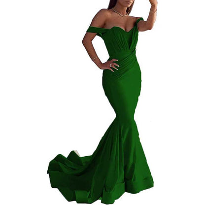 Satin Off The Shoulder Mermaid Long Evening Dress Wedding Ball Gown Dresses