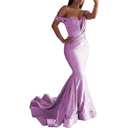 Satin Off The Shoulder Mermaid Long Evening Dress Wedding Ball Gown Dresses