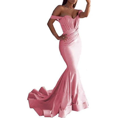 Satin Off The Shoulder Mermaid Long Evening Dress Wedding Ball Gown Dresses