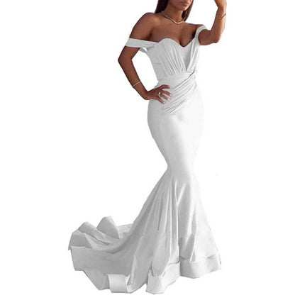 Satin Off The Shoulder Mermaid Long Evening Dress Wedding Ball Gown Dresses