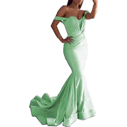 Satin Off The Shoulder Mermaid Long Evening Dress Wedding Ball Gown Dresses