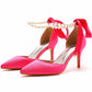 2.95" Satin Peals Ankle Strap Heels Lace-Up Prom Shoes Middle Heeled Pumps