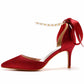 2.95" Satin Peals Ankle Strap Heels Lace-Up Prom Shoes Middle Heeled Pumps