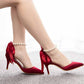 2.95" Satin Peals Ankle Strap Heels Lace-Up Prom Shoes Middle Heeled Pumps