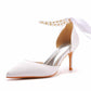 2.95" Satin Peals Ankle Strap Heels Lace-Up Prom Shoes Middle Heeled Pumps