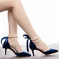 2.95" Satin Peals Ankle Strap Heels Lace-Up Prom Shoes Middle Heeled Pumps