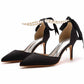 2.95" Satin Peals Ankle Strap Heels Lace-Up Prom Shoes Middle Heeled Pumps