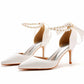 2.95" Satin Peals Ankle Strap Heels Lace-Up Prom Shoes Middle Heeled Pumps