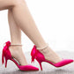 2.95" Satin Peals Ankle Strap Heels Lace-Up Prom Shoes Middle Heeled Pumps