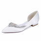 Satin Rhinestones Wedding Shoes for Bride Pointed Toe Slip on Flats