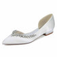 Satin Rhinestones Wedding Shoes for Bride Pointed Toe Slip on Flats