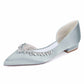 Satin Rhinestones Wedding Shoes for Bride Pointed Toe Slip on Flats