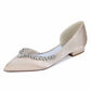 Satin Rhinestones Wedding Shoes for Bride Pointed Toe Slip on Flats