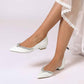 Satin Rhinestones Wedding Shoes for Bride Pointed Toe Slip on Flats