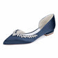 Satin Rhinestones Wedding Shoes for Bride Pointed Toe Slip on Flats