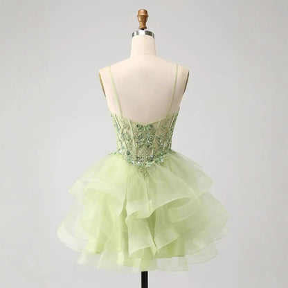 Tulle Homecoming Dress | Vary Color Sequin Embellished Cocktail Party Short Dress