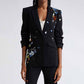 Sequin Flower Blazer Black Scrunched Coat