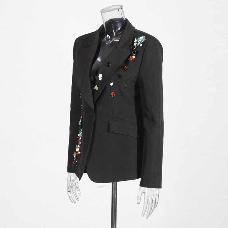 Sequin Flower Blazer Black Scrunched Coat