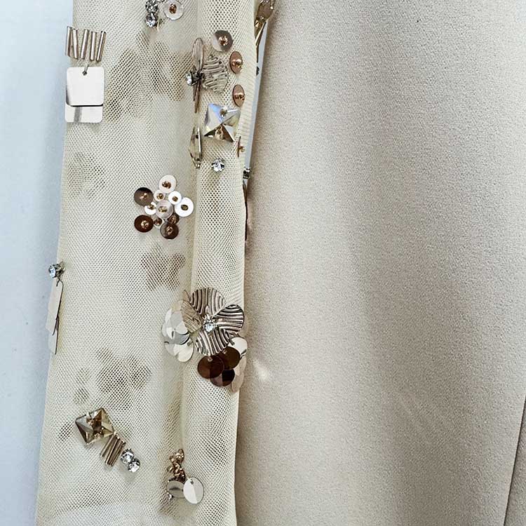 Sequin Appliqued Long Sleeve Evening Dress Round-Neck Prom Dress