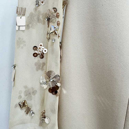 Sequin Appliqued Long Sleeve Evening Dress Round-Neck Prom Dress