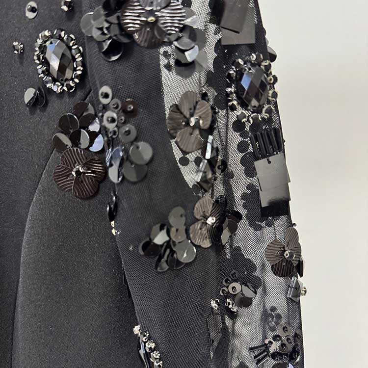 Sequin Appliqued Long Sleeve Evening Dress Round-Neck Prom Dress