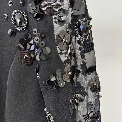 Sequin Appliqued Long Sleeve Evening Dress Round-Neck Prom Dress