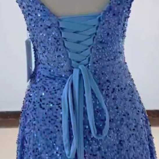Sequin Prom Gown with Pockets for Wedding Guest & Parties
