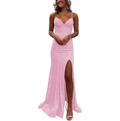 Sequin Mermaid Prom Dress Sparkly Spaghetti Strap Formal Dresses Long Evening Gowns