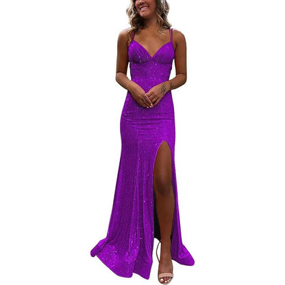 Sequin Mermaid Prom Dress Sparkly Spaghetti Strap Formal Dresses Long Evening Gowns