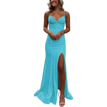 Sequin Mermaid Prom Dress Sparkly Spaghetti Strap Formal Dresses Long Evening Gowns