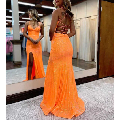 Sequin Mermaid Prom Dress Sparkly Spaghetti Strap Formal Dresses Long Evening Gowns