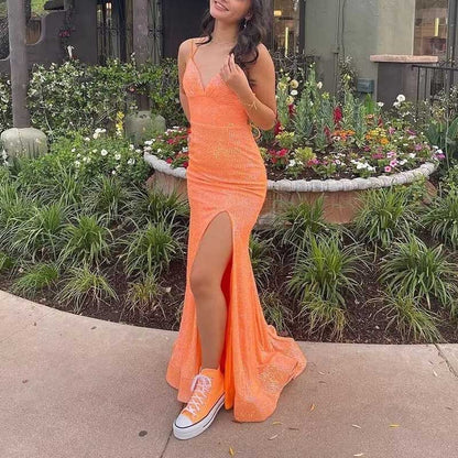 Sequin Mermaid Prom Dress Sparkly Spaghetti Strap Formal Dresses Long Evening Gowns