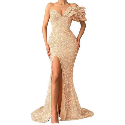 Sequin Wedding Prom Dresses Sparkly One Shoulder Mermaid Evening Gonws