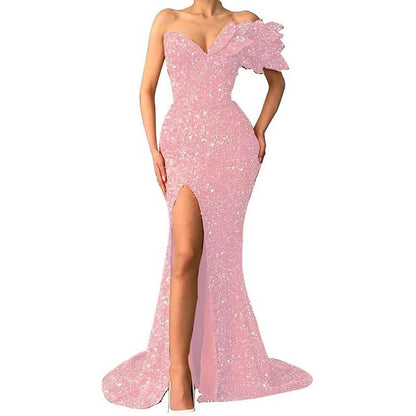 Sequin Wedding Prom Dresses Sparkly One Shoulder Mermaid Evening Gonws