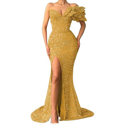 Sequin Wedding Prom Dresses Sparkly One Shoulder Mermaid Evening Gonws