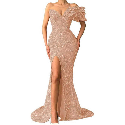 Sequin Wedding Prom Dresses Sparkly One Shoulder Mermaid Evening Gonws