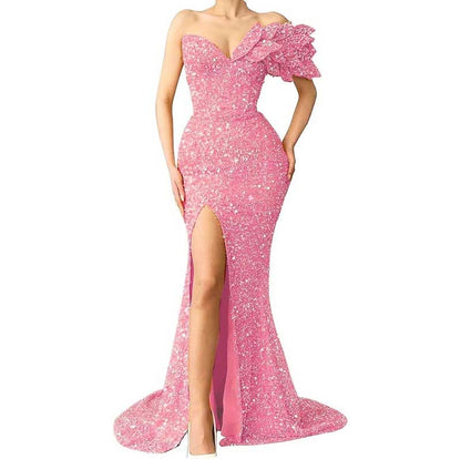 Sequin Wedding Prom Dresses Sparkly One Shoulder Mermaid Evening Gonws