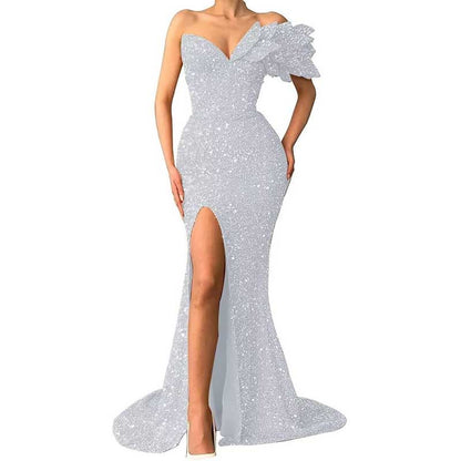 Sequin Wedding Prom Dresses Sparkly One Shoulder Mermaid Evening Gonws