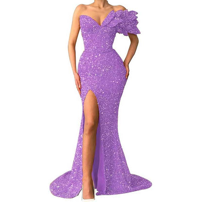 Sequin Wedding Prom Dresses Sparkly One Shoulder Mermaid Evening Gonws