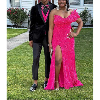 Sequin Wedding Prom Dresses Sparkly One Shoulder Mermaid Evening Gonws