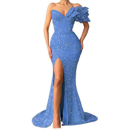 Sequin Wedding Prom Dresses Sparkly One Shoulder Mermaid Evening Gonws